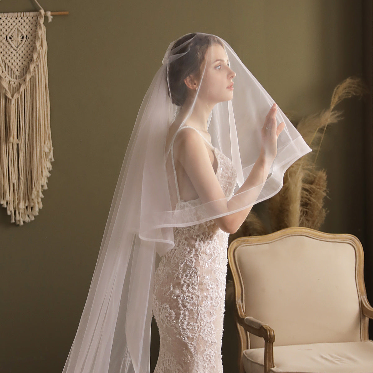 Cathedral Veil with Blusher-Accessories-Viniodress-Ivory-Viniodress