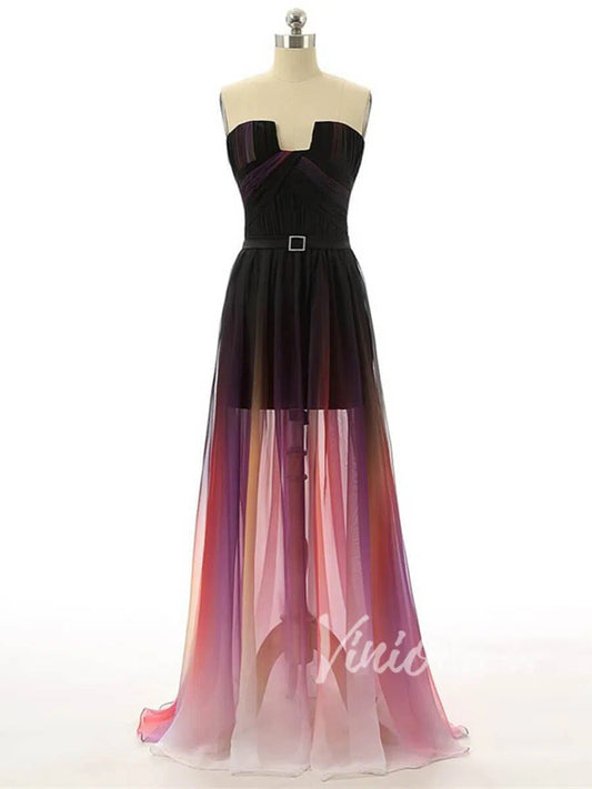 Prom Dress 2025 Celebrity Style Ombre Prom Dresses Strapless FD1525-unique prom dresses-Black-Custom Size-Viniodress