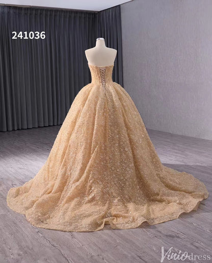 Champagne Beaded Floral Lace Wedding Gown Strapless Quinceanera Dress 241036-Quinceanera Dresses 2025 -Viniodress-Champagne-Custom Size-