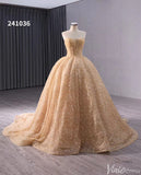 Champagne Beaded Floral Lace Wedding Gown Strapless Quinceanera Dress 241036-Quinceanera Dresses-Viniodress-Viniodress