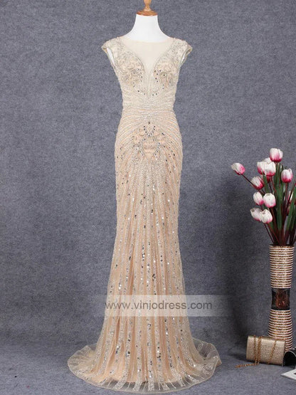 Champagne Beaded Prom Dresses Pageant Gown FD1433-Evening Dresses 2025 -Viniodress-Champagne-Custom Size-