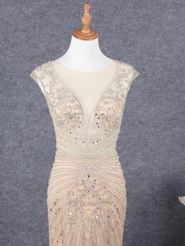 Champagne Beaded Prom Dresses Pageant Gown FD1433-prom dresses-Viniodress-Viniodress