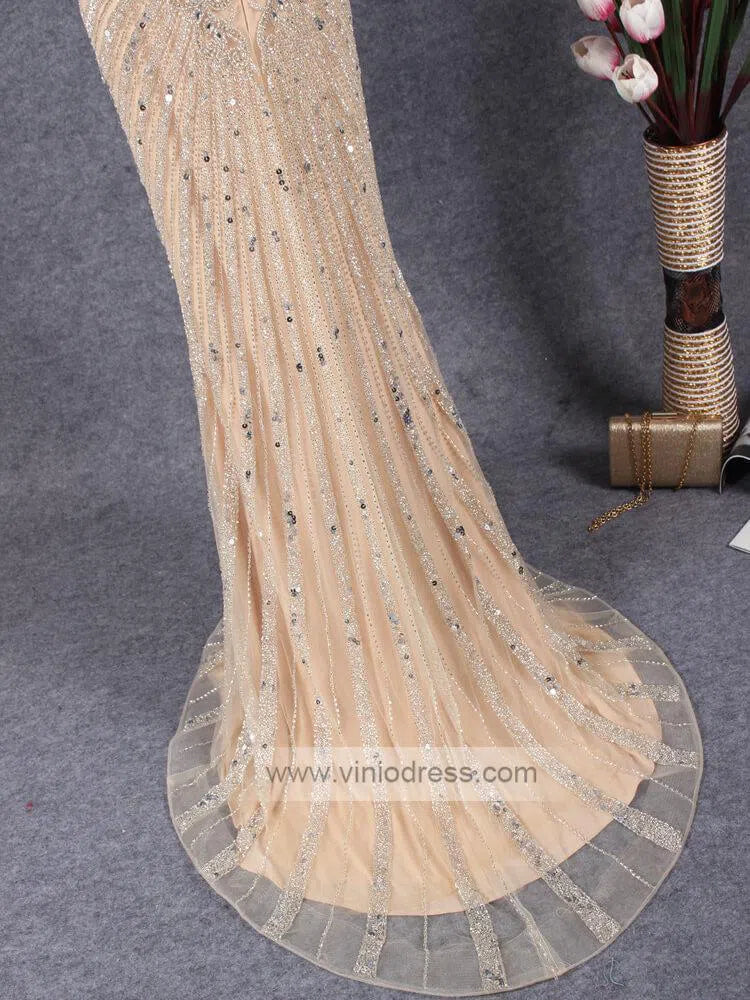 Champagne Beaded Prom Dresses Pageant Gown FD1433-prom dresses-Viniodress-Viniodress