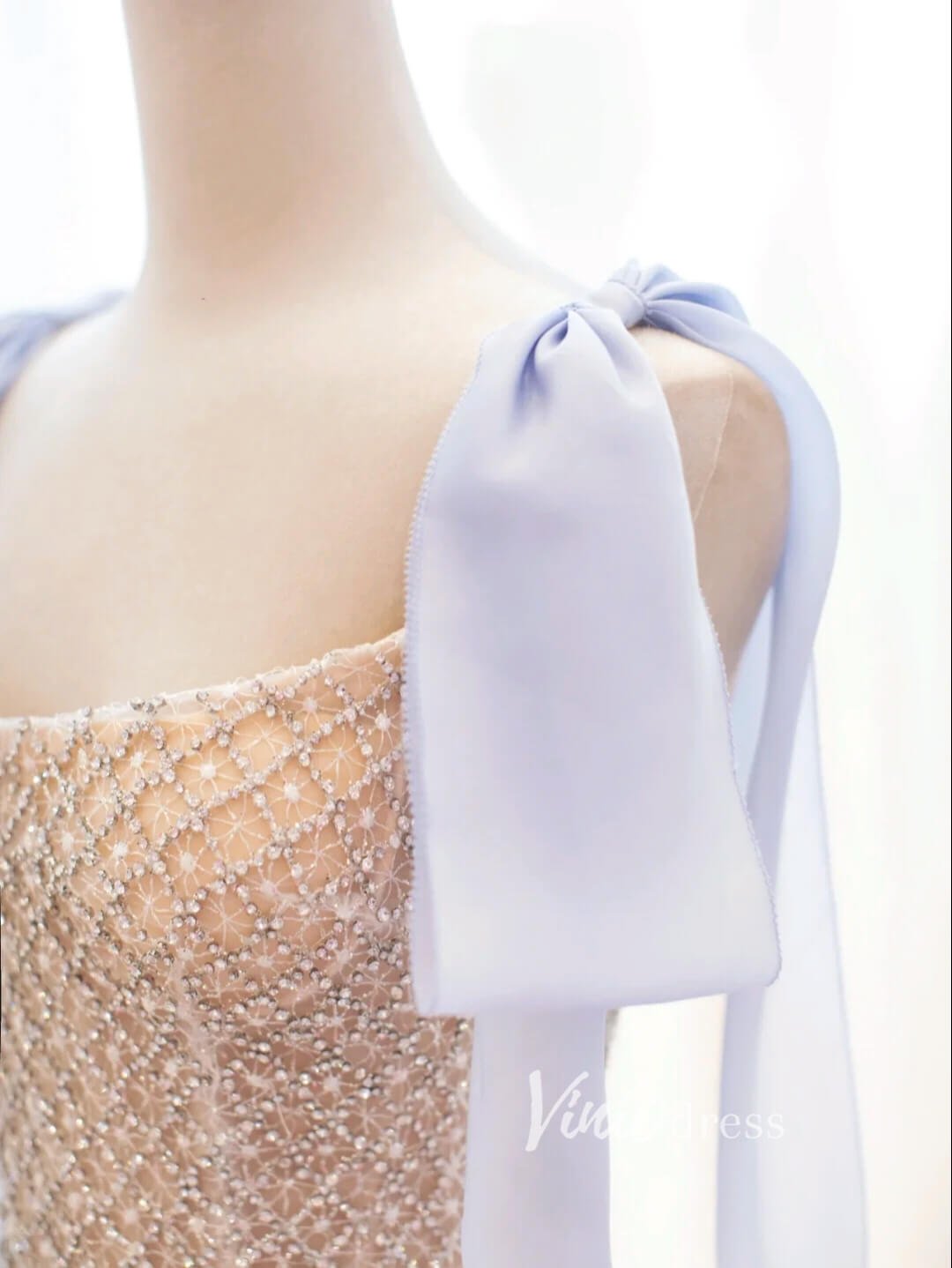 Champagne Beaded Prom Dresses Tea-Length Spaghetti Strap Evening Dress FD3438-prom dresses 2025 -Viniodress-Champagne-Custom Size-