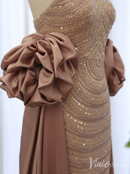 Champagne Beaded Puffed Sleeve Prom Dresses with Overskirt Vintage Evening Dress 20240-Evening Dresses 2025 -Viniodress-Champagne-US 2-