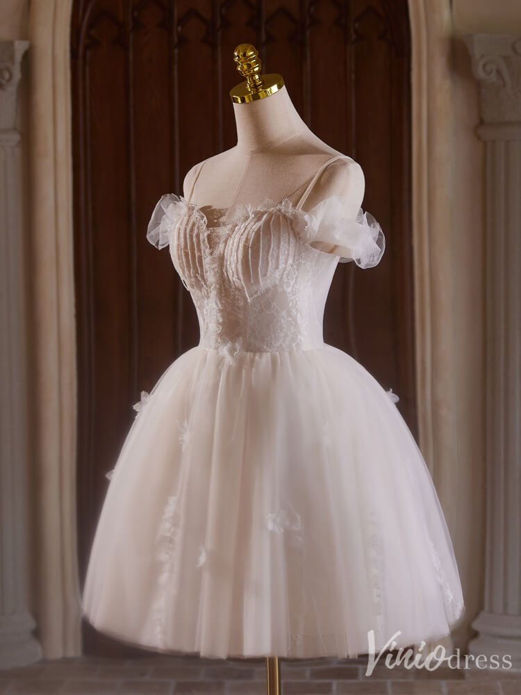 Champagne Beaded String Lace Homecoming Dresses Spaghetti Strap Graduation Dress BJ043-prom dresses 2025 -Viniodress-Champagne-Custom Size-