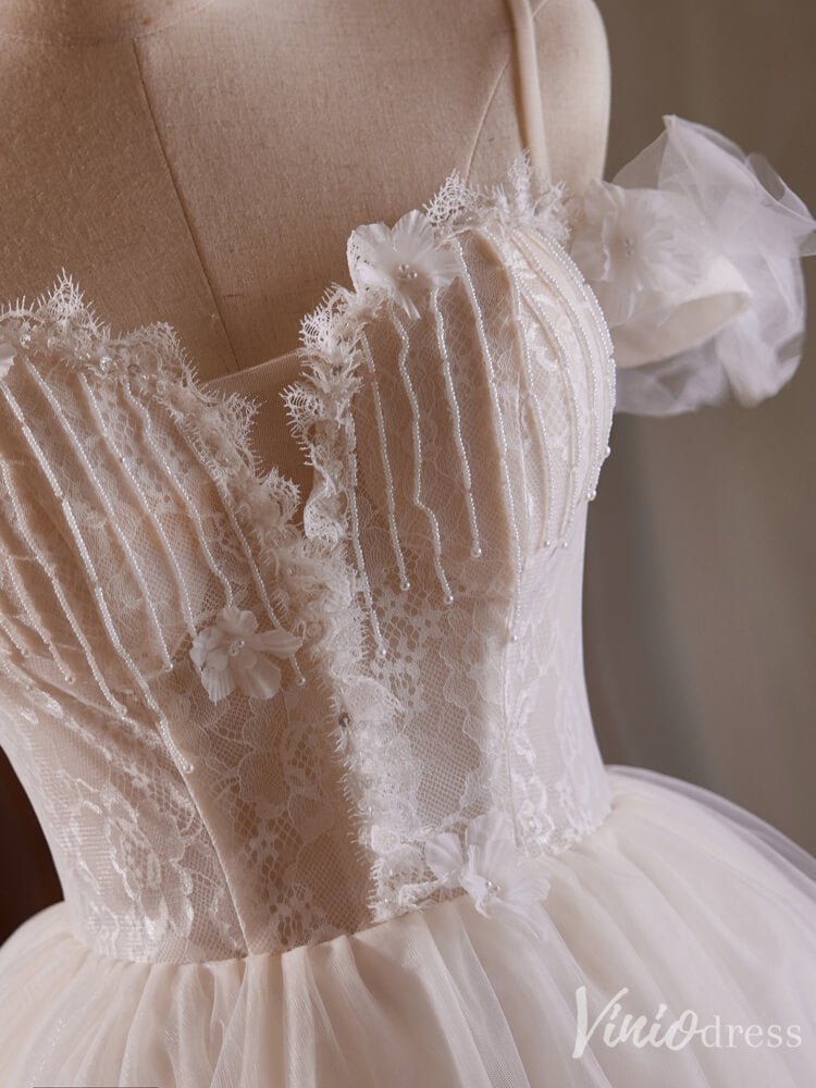 Champagne Beaded String Lace Homecoming Dresses Spaghetti Strap Graduation Dress BJ043-prom dresses 2025 -Viniodress-Champagne-Custom Size-