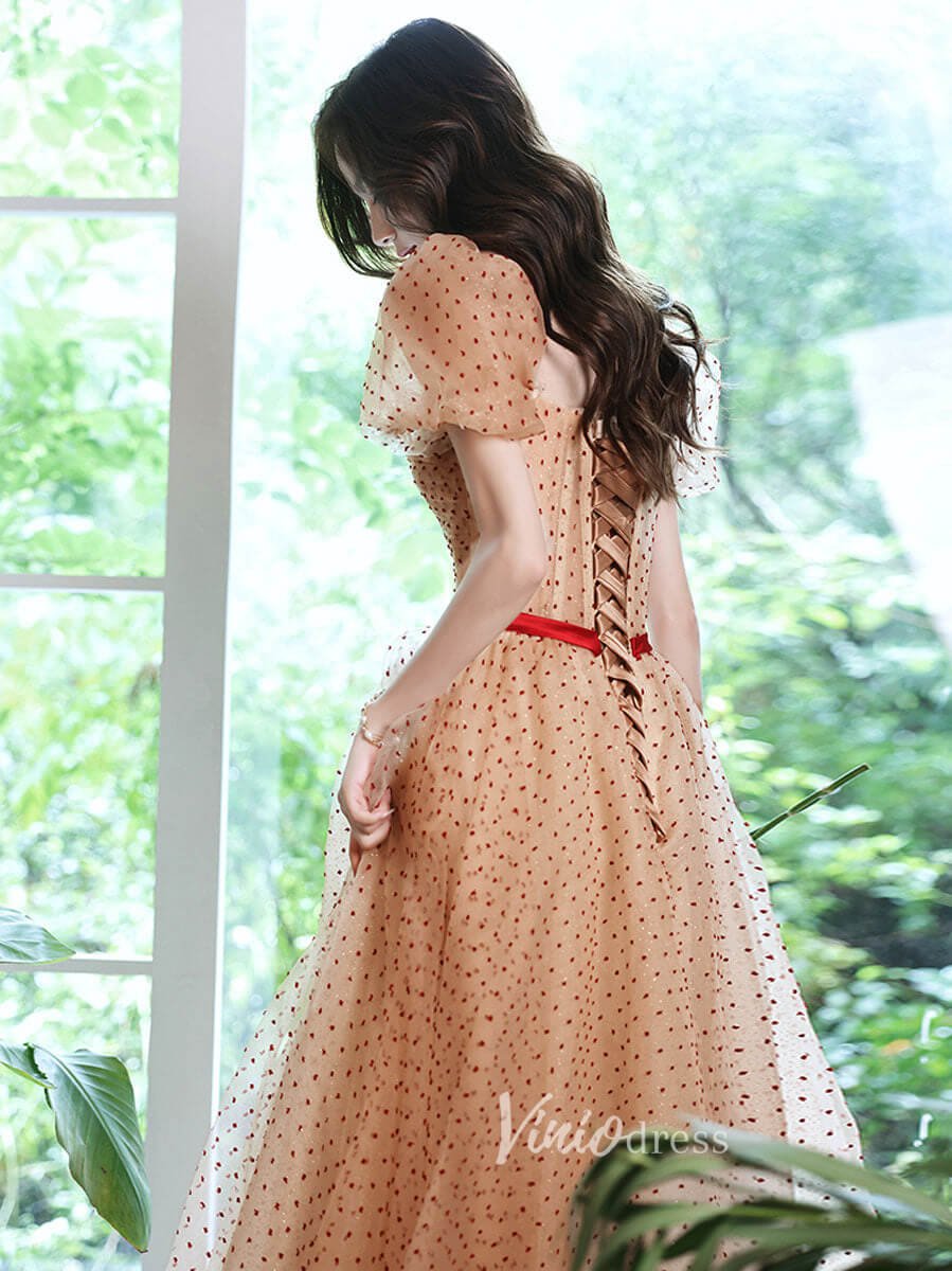 Champagne Dotted Tulle Prom Dresses Off the Shoulder Evening Dress FD3187B-prom dresses 2025 -Viniodress-Champagne-Custom Size-