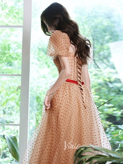 Champagne Dotted Tulle Prom Dresses Off the Shoulder Evening Dress FD3187B-prom dresses 2025 -Viniodress-Champagne-Custom Size-