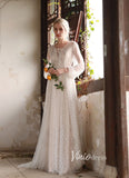 Champagne Dotted Tulle Wedding Dresses Long Sleeve Bridal Dress VW2200
