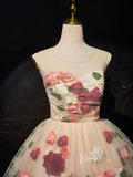 Champagne Floral Blossom Homecoming Dresses Short Rosette Dress BJ016-prom dresses-Viniodress-Viniodress