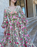 Champagne Floral Blossom Lace Prom Dresses Sheer Long Sleeve V-Neck TO007-prom dresses-Viniodress-Viniodress