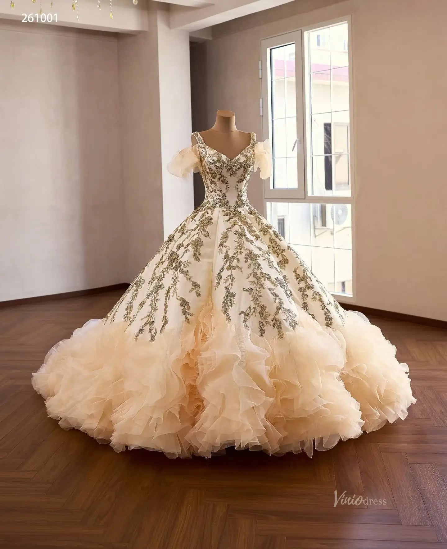261001 50cm-Quinceanera Dresses 2026-Viniodress-Champagne-Custom Size – Add Measurements in Cart-