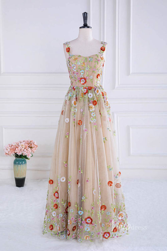 Champagne Lace Applique Prom Dresses Spaghetti Strap Boned Bodice FD4013-prom dresses 2025 -Viniodress-Champagne-Custom Size-