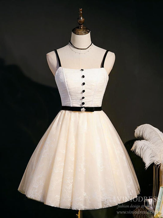 Champagne Lace Homecoming Dresses with Strap SD1366-Homecoming Dresses 2025 -VINIODRESS-US2-Champagne-