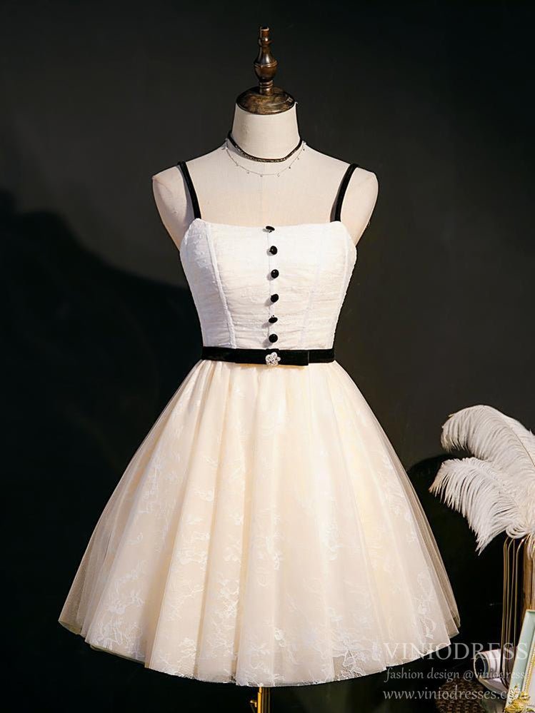 Champagne Lace Homecoming Dresses with Strap SD1366-Homecoming Dresses 2025 -VINIODRESS-US2-Champagne-