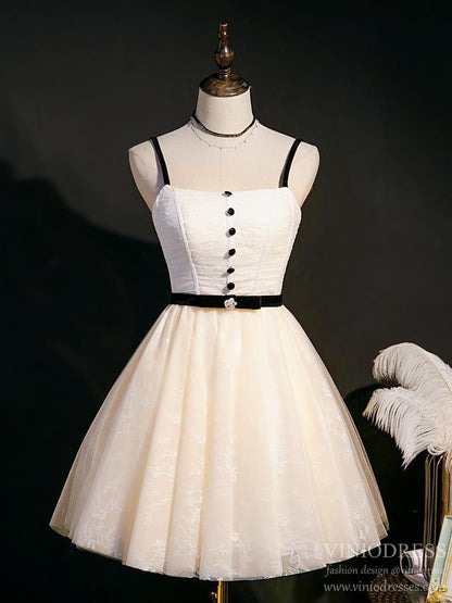 Champagne Lace Homecoming Dresses with Strap SD1366-Homecoming Dresses 2025 -VINIODRESS-US2-Champagne-