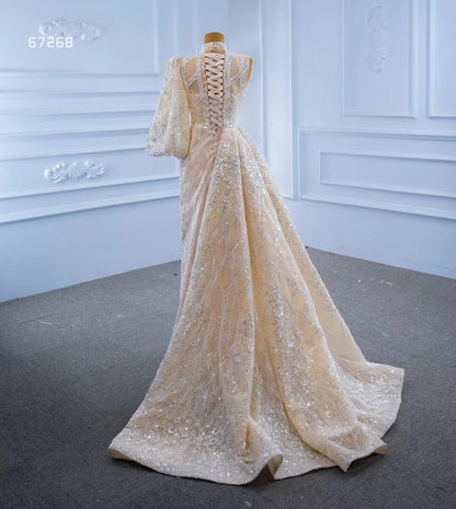 Champagne Overskirt Wedding Dresses with Sleeves VW67268-wedding dresses 2025 -Viniodress-As Picture-Custom Size-