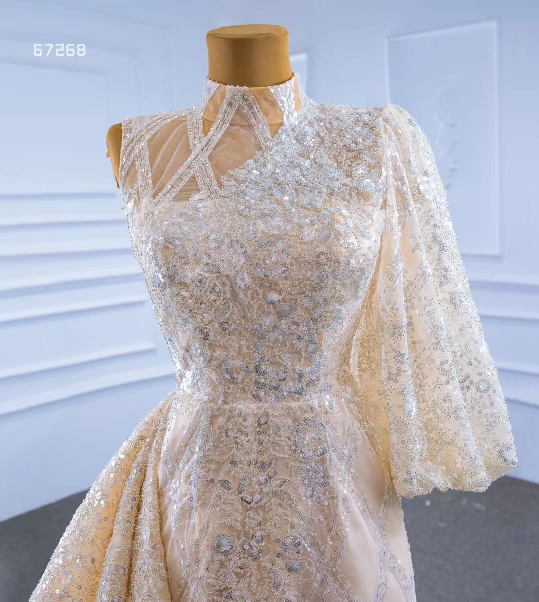 Champagne Overskirt Wedding Dresses with Sleeves VW67268-wedding dresses 2025 -Viniodress-As Picture-Custom Size-