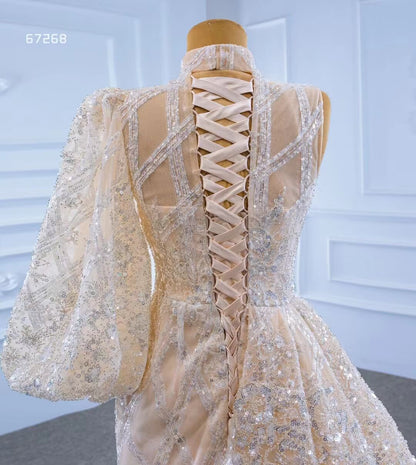 Champagne Overskirt Wedding Dresses with Sleeves VW67268-wedding dresses 2025 -Viniodress-As Picture-Custom Size-