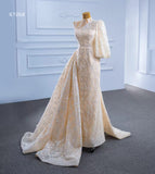 Champagne Overskirt Wedding Dresses with Sleeves VW67268-wedding dresses-Viniodress-Viniodress