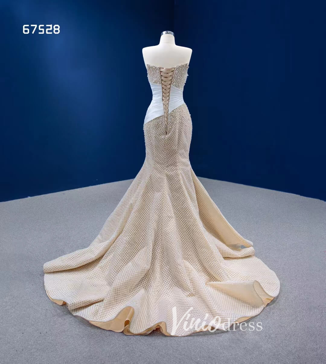 Champagne Pearl Mermaid Wedding Dresses Strapless Pageant Dress 67528-wedding dresses 2025 -Viniodress-Champagne-Custom Size-