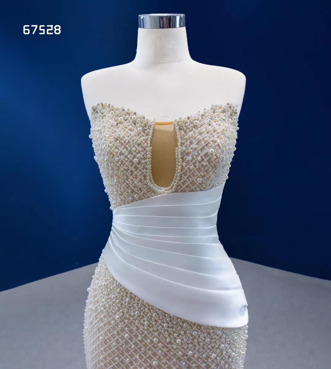 Champagne Pearl Mermaid Wedding Dresses Strapless Pageant Dress 67528-wedding dresses 2025 -Viniodress-Champagne-Custom Size-