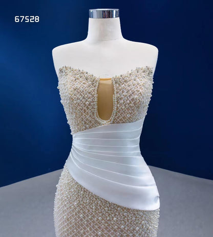 Champagne Pearl Mermaid Wedding Dresses Strapless Pageant Dress 67528-wedding dresses 2025 -Viniodress-Champagne-Custom Size-