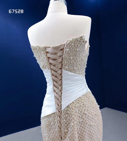 Champagne Pearl Mermaid Wedding Dresses Strapless Pageant Dress 67528-wedding dresses 2025 -Viniodress-Champagne-Custom Size-