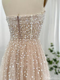 Prom Dress 2025 Champagne Pearl Prom Dresses Strapless Wedding Guest Dress FD1424-unique prom dresses-Champagne-US 2-Viniodress