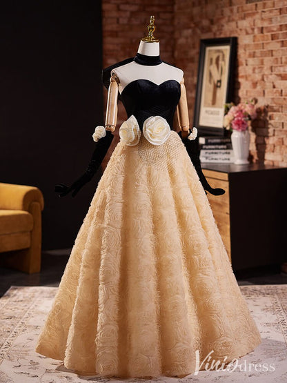 Champagne Rosette Sweetheart Prom Ball Gown Bow-Tie Formal Dress AD1317-Quinceanera Dresses 2025 -Viniodress-Champagne-Custom Size-