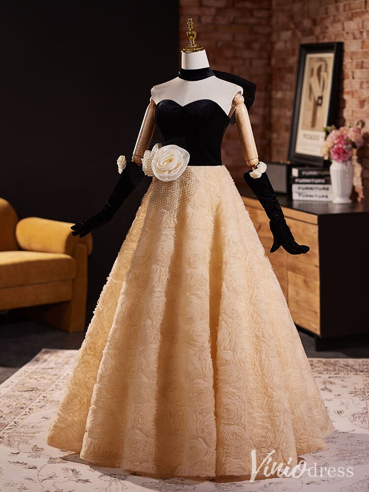 Champagne Rosette Sweetheart Prom Ball Gown Bow-Tie Formal Dress AD1317-Quinceanera Dresses 2025 -Viniodress-Champagne-Custom Size-