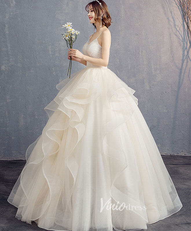 Champagne Ruffled Tiered Prom Dresses Spaghetti Strap Evening Dress FD3155-prom dresses 2025 -Viniodress-Champagne-Custom Size-