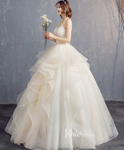 Champagne Ruffled Tiered Prom Dresses Spaghetti Strap Evening Dress FD3155-prom dresses 2025 -Viniodress-Champagne-Custom Size-