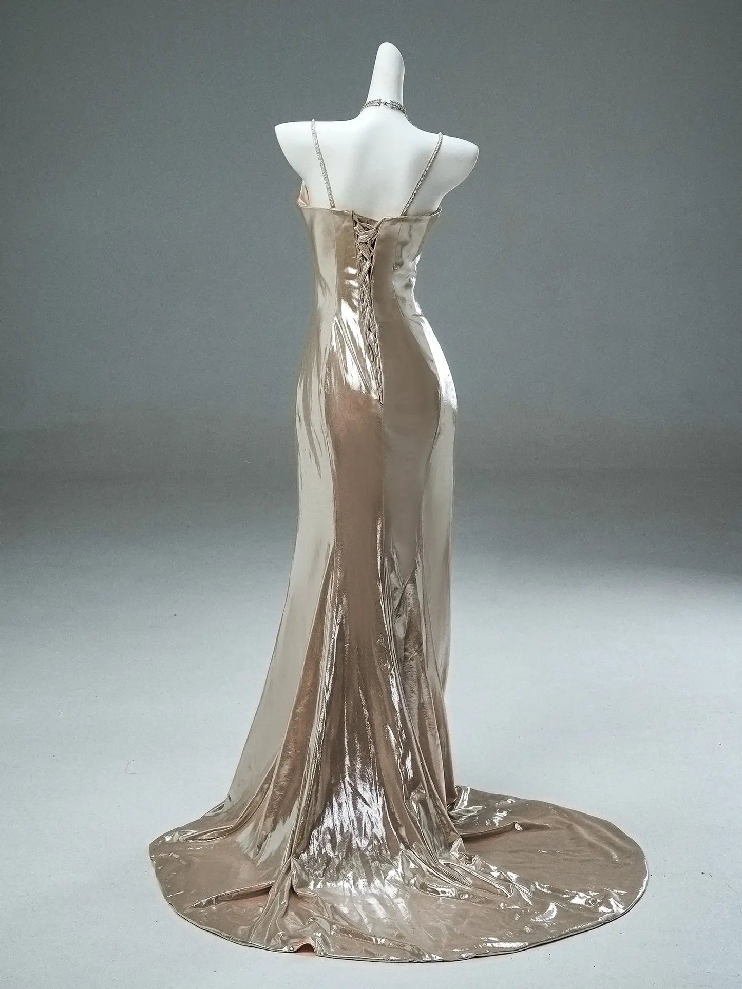 Champagne Satin Sheath Prom Dresses with Removable Feahter Shawl & Spaghetti Straps - CQ0114-Couture Gown 2025 -Viniodress-Champagne-Custom Size-