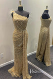 Prom Dress 2025 Champagne Sequin Prom Dresses with Slit Mermaid One Shoulder Evening Dress FD3264-unique prom dresses-Champagne-Custom Size-Viniodress