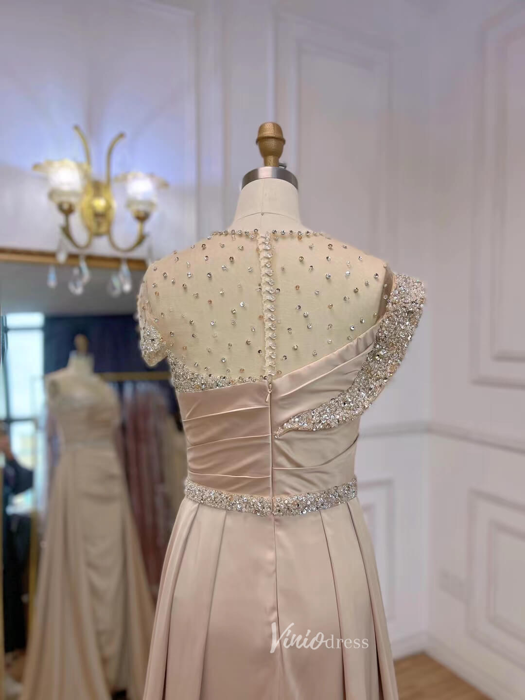 Champagne Sheath Mother of the Bride Dress Overskirt Evening Dresses 20055-Evening Dresses 2025 -Viniodress-Champagne-US 2-