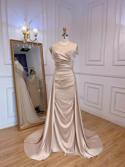 Champagne Sheath Mother of the Bride Dress Overskirt Evening Dresses 20055-Evening Dresses 2025 -Viniodress-Champagne-US 2-
