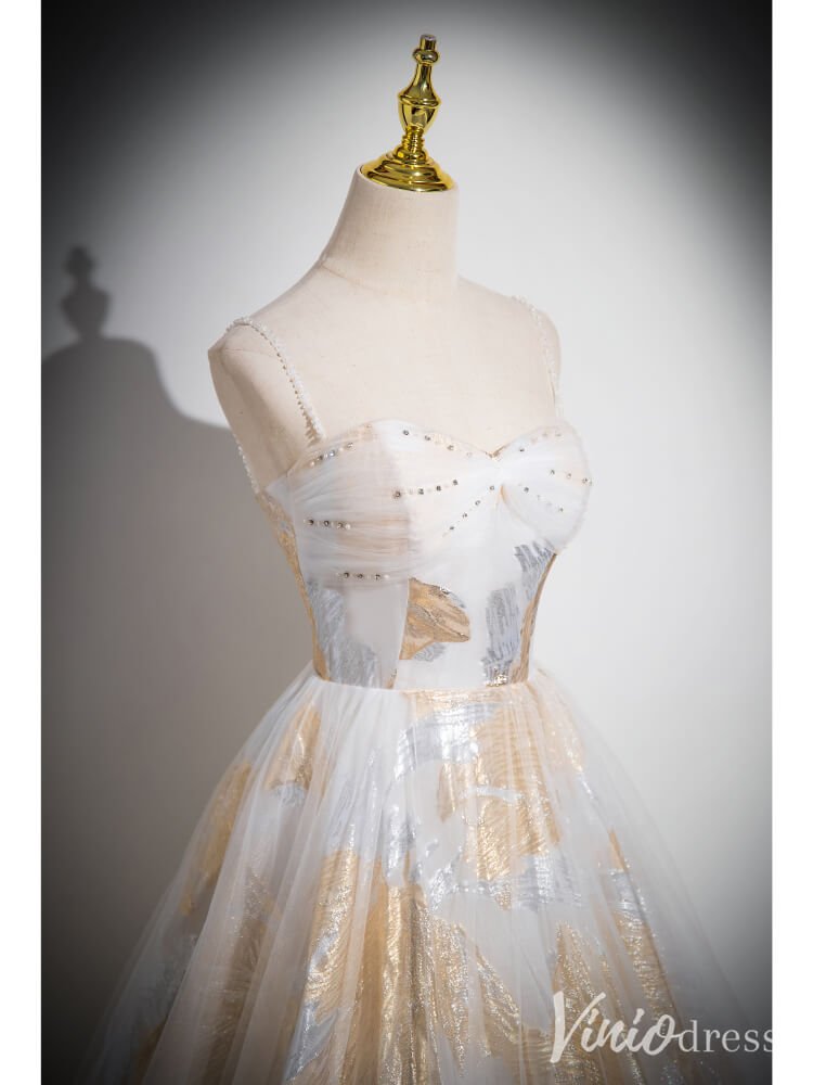 Champagne Spaghetti Strap Prom Dresses Shimmering Lace Formal Dress AD1349-prom dresses 2025 -Viniodress-Champagne-Custom Size-