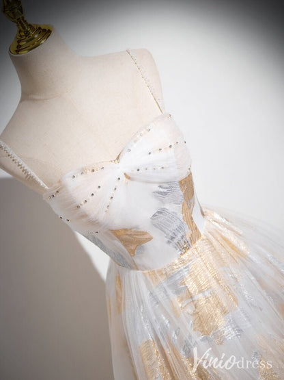 Champagne Spaghetti Strap Prom Dresses Shimmering Lace Formal Dress AD1349-prom dresses 2025 -Viniodress-Champagne-Custom Size-