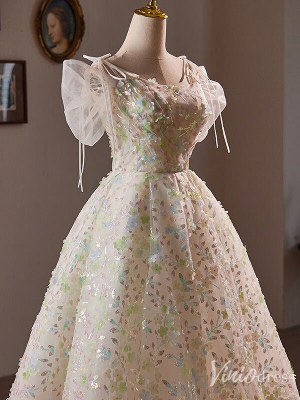 Champagne Sparkly Lace Homecoming Dress Puffed Sleeve Hoco 2024 Back to School Dress 8021-prom dresses 2025 -Viniodress-Champagne-Custom Size-