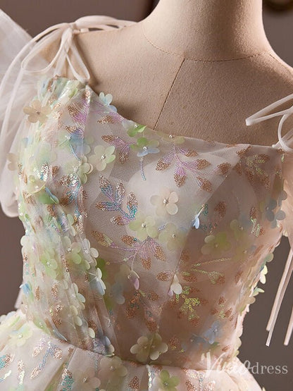 Champagne Sparkly Lace Homecoming Dress Puffed Sleeve Hoco 2024 Back to School Dress 8021-prom dresses 2025 -Viniodress-Champagne-Custom Size-