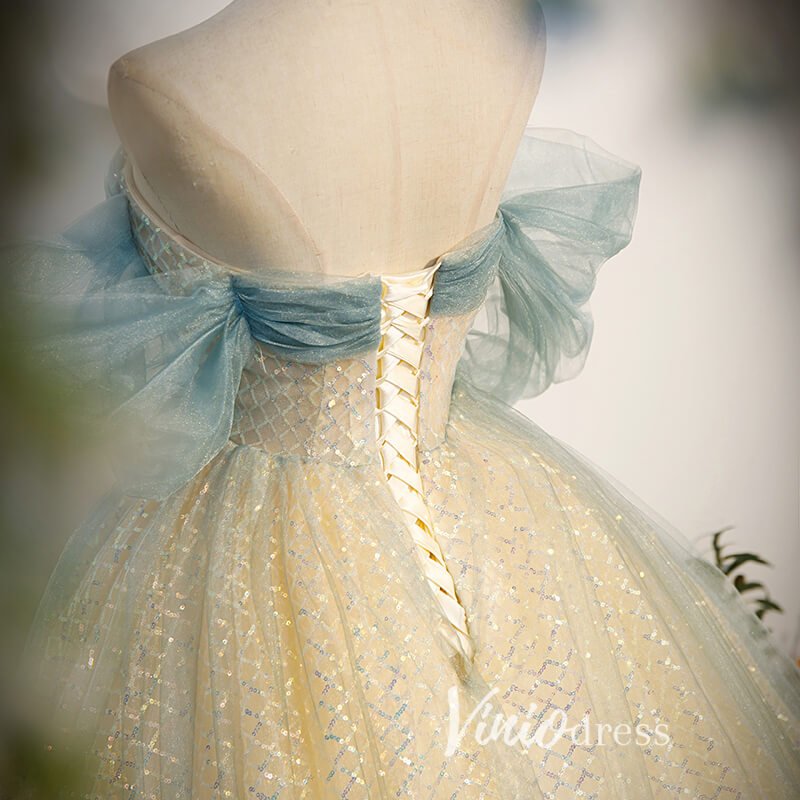 Champagne Sparkly Tulle Off the Shoulder Quinceanera Dress FD3539-prom dresses 2025 -Viniodress-Champagne-Custom Size-Ball Gown