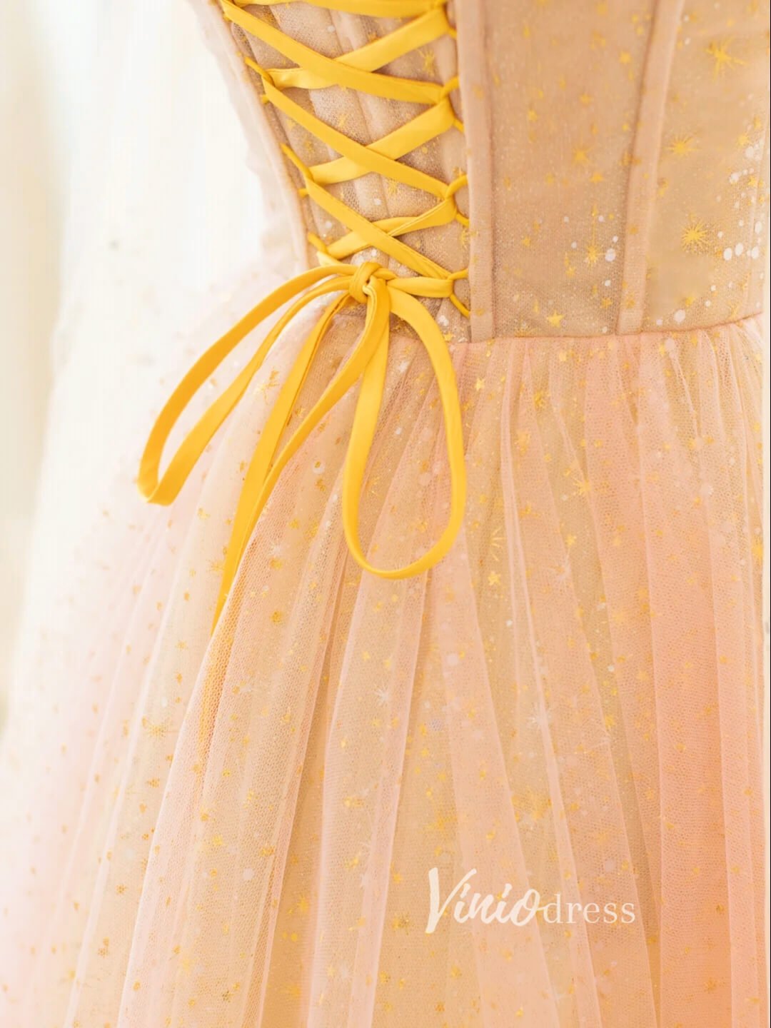 Champagne Starry Tulle Prom Dresses Off the Shoulder Evening Gown FD3425-prom dresses 2025 -Viniodress-Champagne-Custom Size-