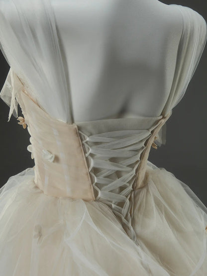 Champagne Tulle Formal Dresses with 3D Flower, Sheer Boned Bodice & Corset Back - CQ0145-Couture Gown 2025 -Viniodress-Champagne-Custom Size-