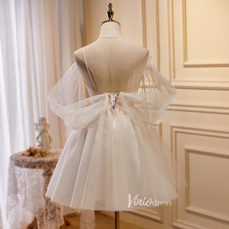 Champagne Tulle Homecoming Dresses Spaghetti Strap Short Prom Dress SD1581-prom dresses 2025 -Viniodress-Champagne-Custom Size-