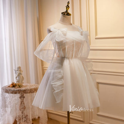 Champagne Tulle Homecoming Dresses Spaghetti Strap Short Prom Dress SD1581-prom dresses 2025 -Viniodress-Champagne-Custom Size-