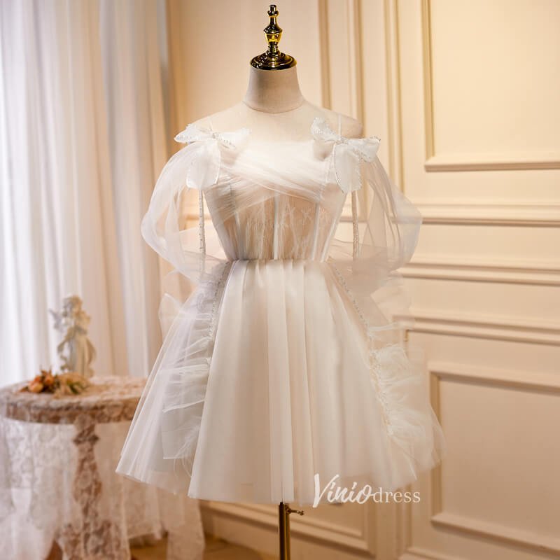 Champagne Tulle Homecoming Dresses Spaghetti Strap Short Prom Dress SD1581-prom dresses 2025 -Viniodress-Champagne-Custom Size-