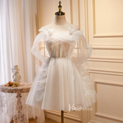 Champagne Tulle Homecoming Dresses Spaghetti Strap Short Prom Dress SD1581-prom dresses 2025 -Viniodress-Champagne-Custom Size-