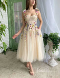 Champagne Tulle Prom Dress with Pockets Flower Appliqued Maxi Dress SD1441-homecoming dresses-Viniodress-Champagne-Custom Size-Viniodress